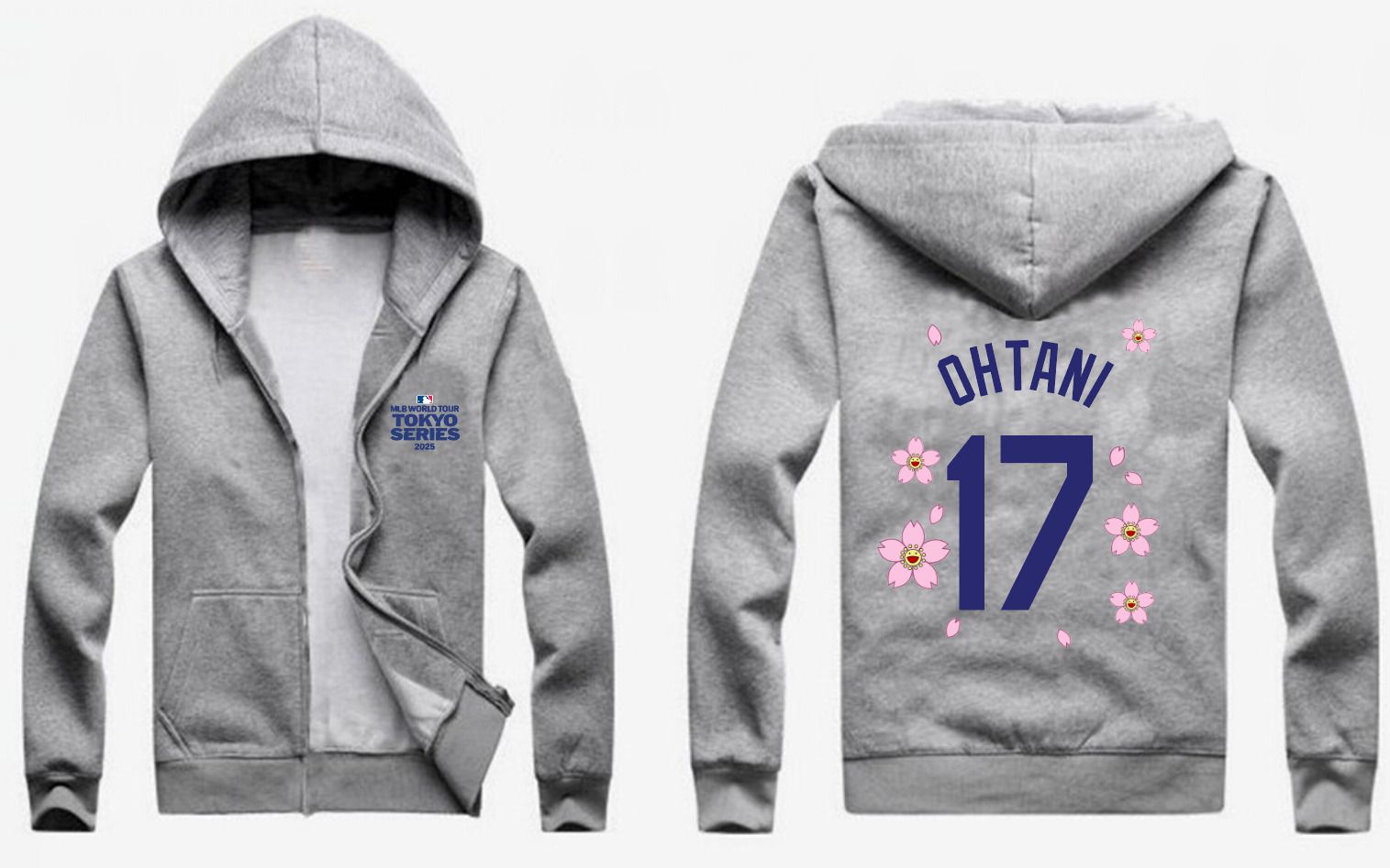 Men Los Angeles Dodgers #17 Ohtani Grey Zipper hoodie 2025 MLB Jersey style 1->los angeles dodgers->MLB Jersey